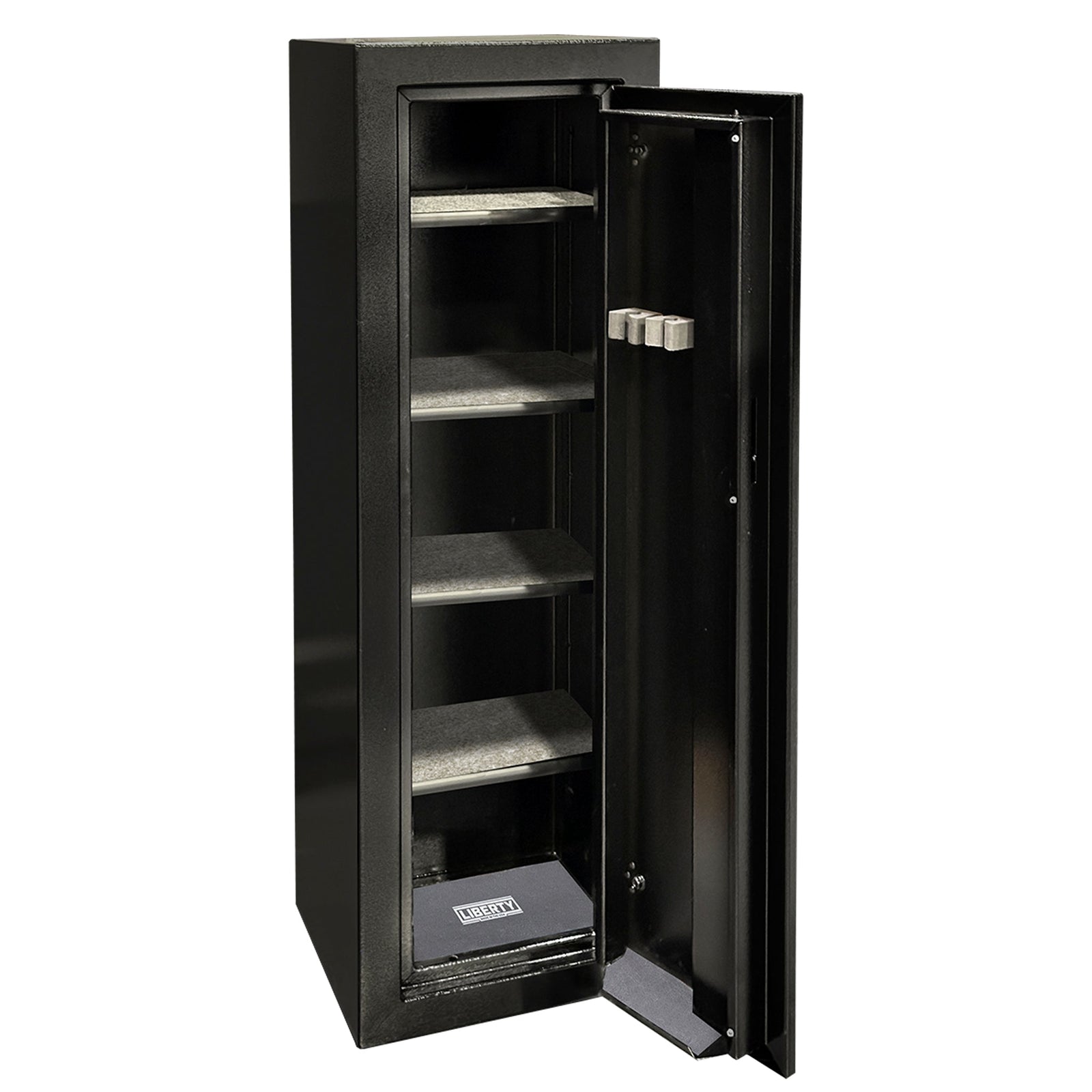 Ammo Cabinet 10 |  Dimensions: 59”(H) x 18”(W) x 16”(D) | 1 (Expandable to 2) Long Guns | Black - closed