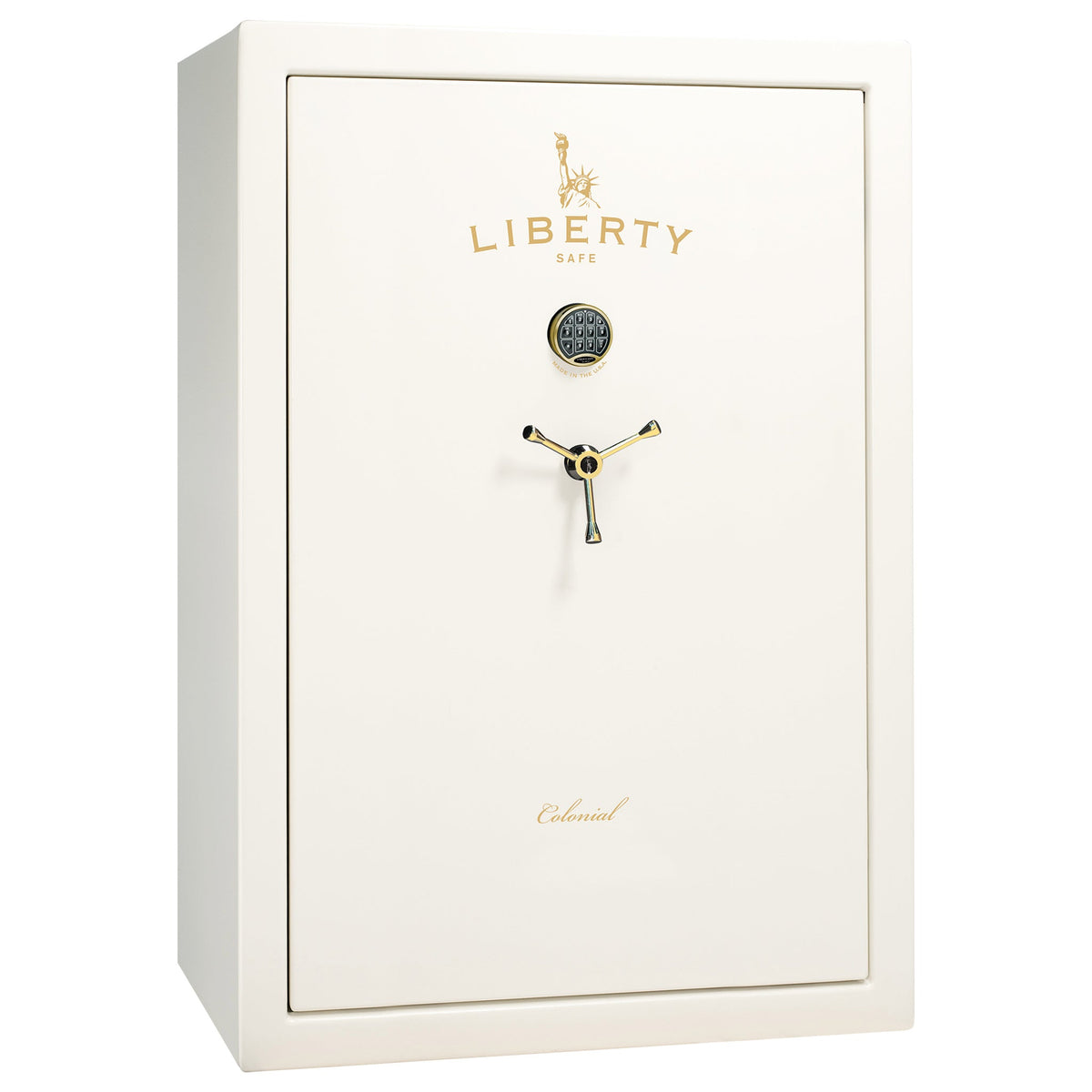 Colonial Series | Level 4 Security | 75 Minute Fire Protection | 35 | DIMENSIONS: 60.5"(H) X 42”(W) X 22"(D*) | White Gloss Brass | Electronic Lock - closed