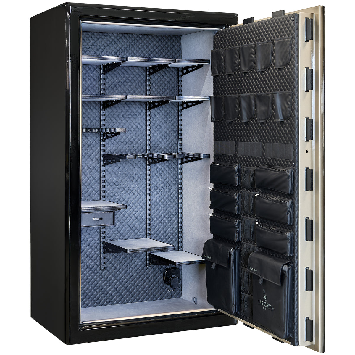 Presidential Series | Level 10 Security | 2.5 Hours Fire Protection | 50 | Dimensions: 72”(H) x 42”(W) x 27.75"(D*) | Champagne Gloss | Electronic Lock - Open